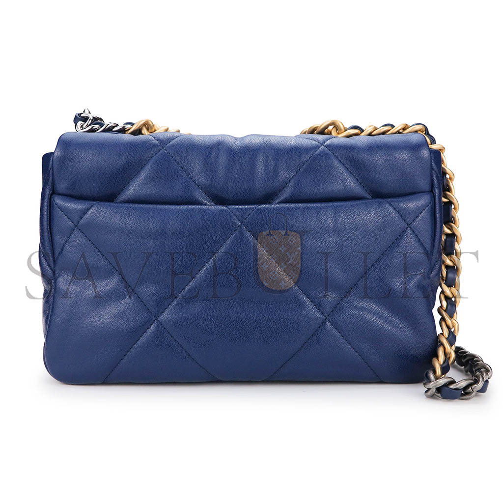 Ch*el 19 flap bag in navy blue lambskin as1160 (26*16*9cm)